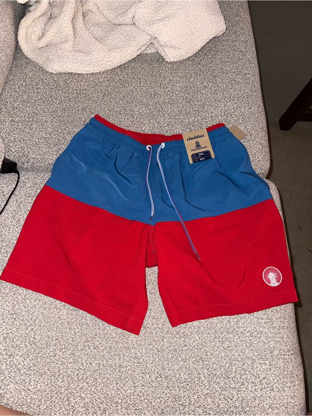Chubbies Blue Swim Shorts with Red Waistband